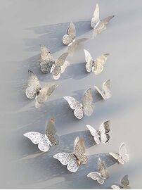 Наклейки на стены 3D бабочка: Набор из 12 штук цвет серебряный