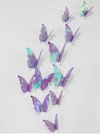 Наклейки на стены 3D бабочка: Набор из 12 штук, цвет фиолетовый