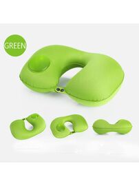 Дорожная надувная подушка для шеи со встроенной помпой, цвет зеленый