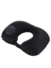 Дорожная надувная подушка для шеи со встроенной помпой, цвет черный