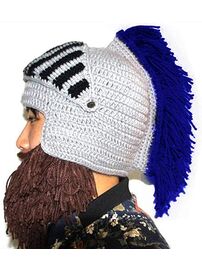 Оригинальная вязаная шапка "Шлем с бородой" цвет синий