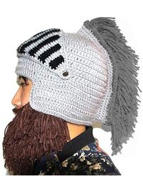 Оригинальная вязаная шапка "Шлем с бородой" цвет серый