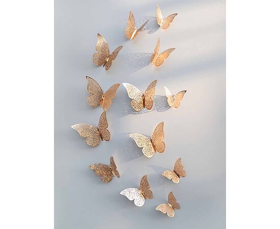 Наклейки на стены 3D бабочка: Набор из 12 штук цвет золотой