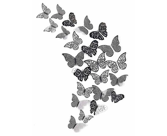 Наклейки на стены 3D бабочка: Набор из 12 штук, цвет черный