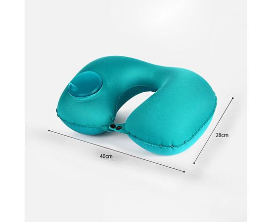 Дорожная надувная подушка для шеи со встроенной помпой, цвет синий