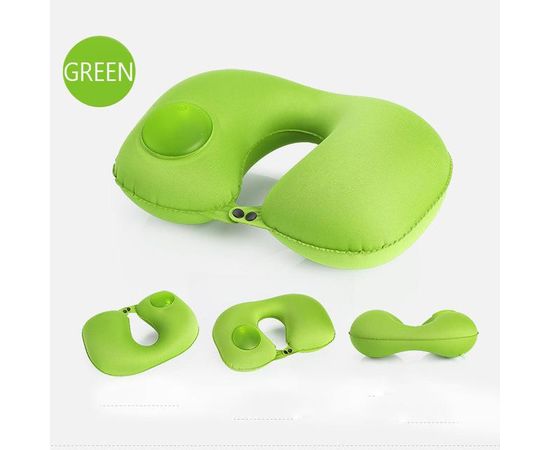 Дорожная надувная подушка для шеи со встроенной помпой, цвет зеленый